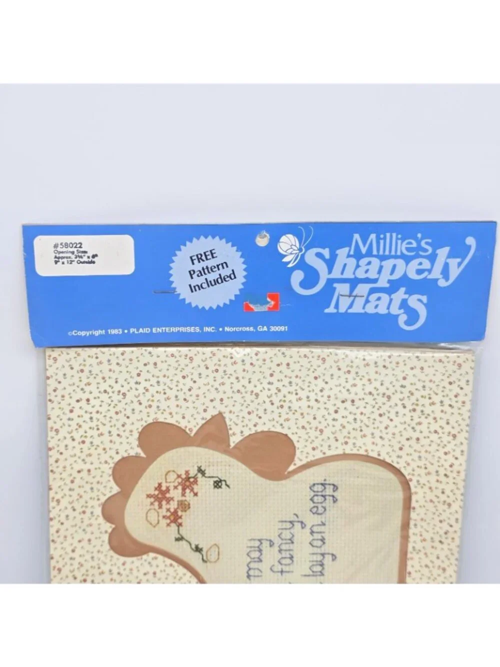 Vintage Millies Shapely Mats Hen Cross Stitch Kit 1983 Framing Mat Plaid 58022